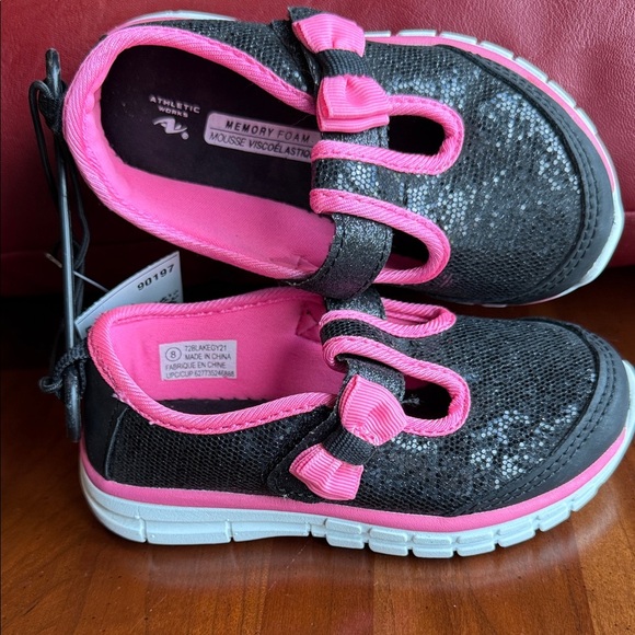 Athletic Works Toddler Shoes Sparkling Black Pink Girls Sneakers Barbiecore Sz 8 - Picture 4 of 9